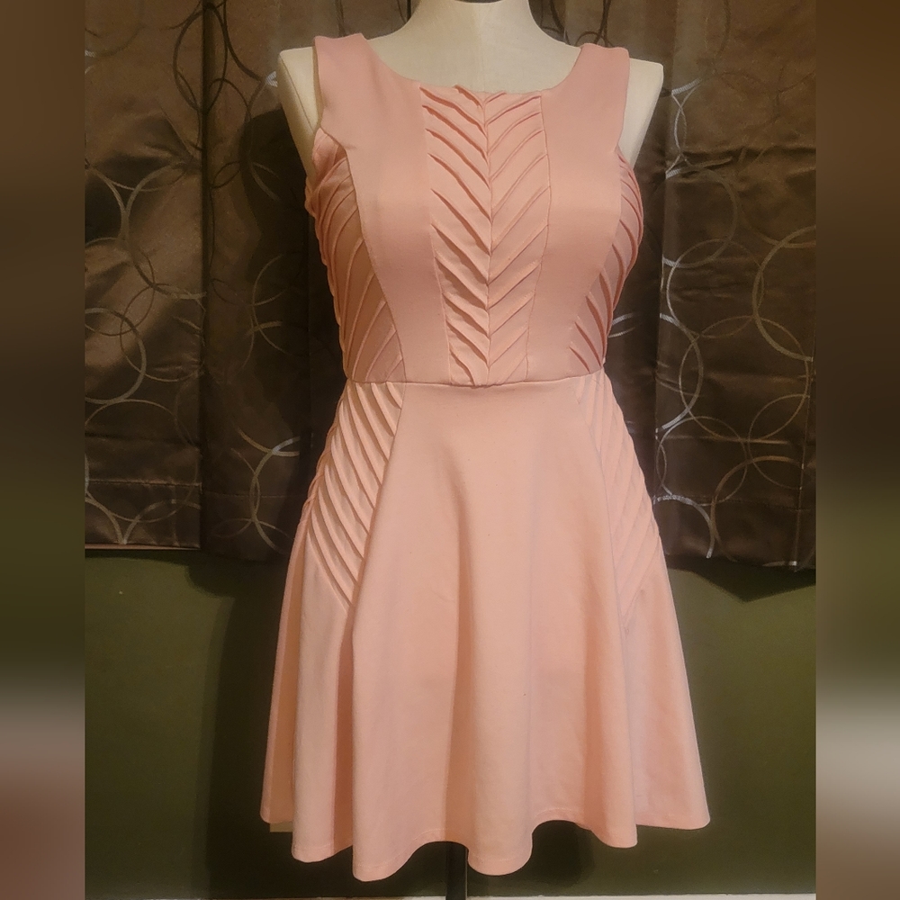 Maurice’s Pink Apricot Textured Chevron Fit and Flare Dress, Medium